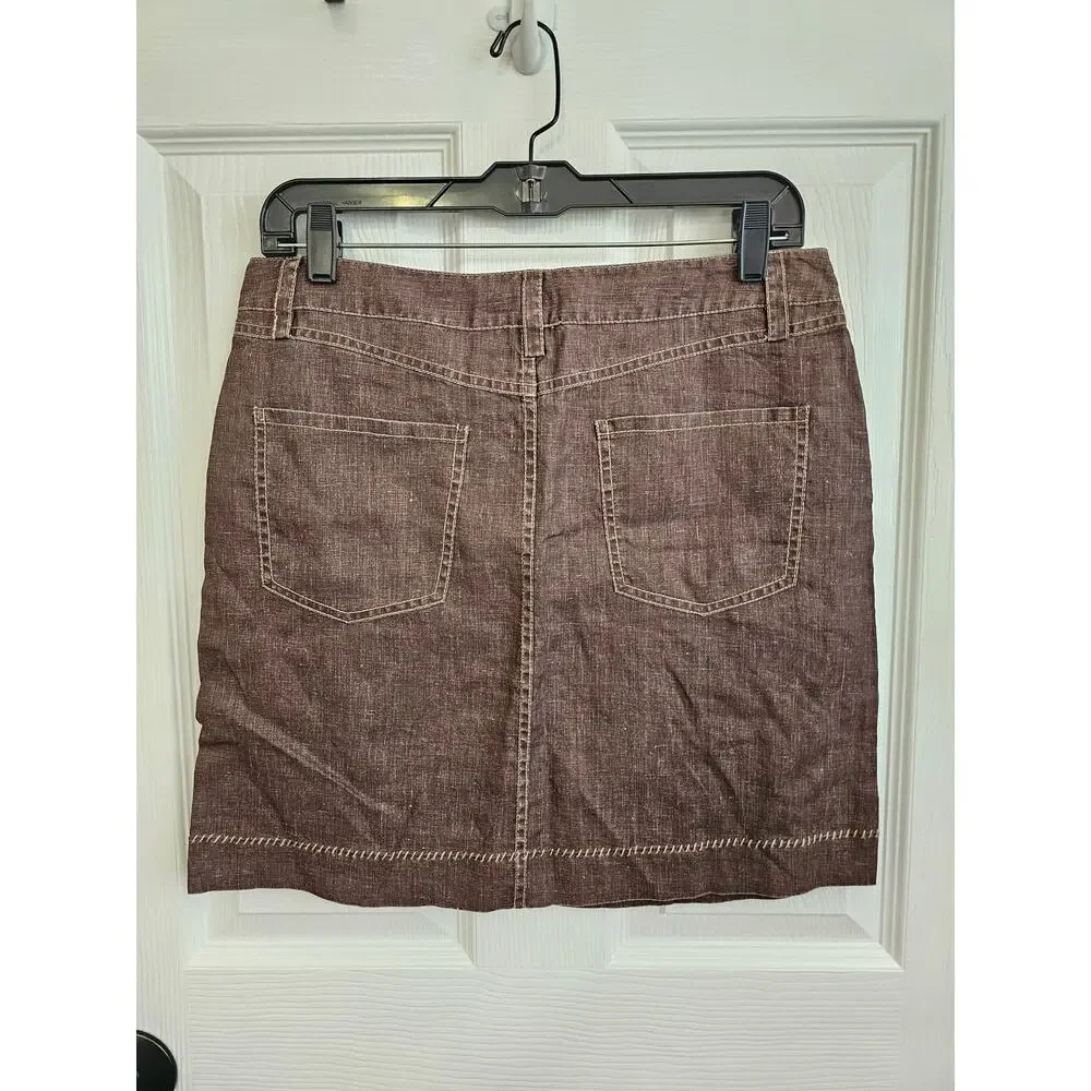 NWT Tori Richard Walnut Brown Linen Skirt Size 6 - Picture 4 of 6